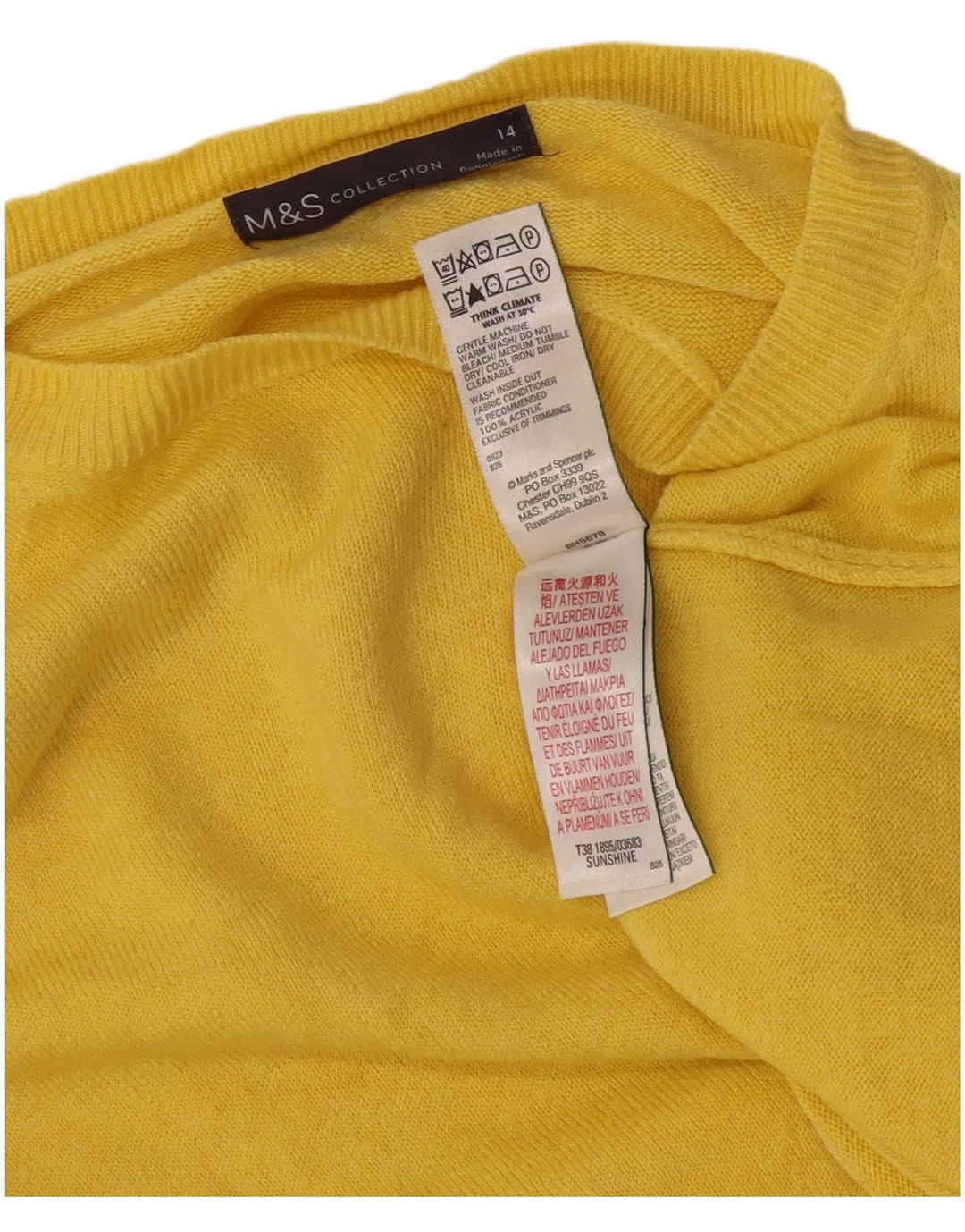 Pulover pentru femei Marks & Spencer cu gâtul cu barca UK 14, galben mediu