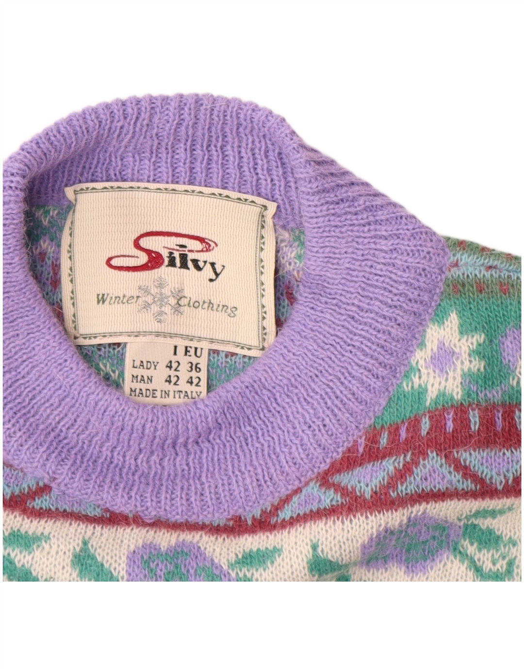 SILVY Pulover pentru femei cu decolteu rotund IT 42 Medium Purple Fair Isle