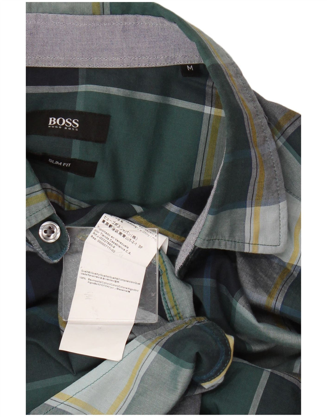 Cămașă pentru bărbați Hugo Boss Slim Fit, bumbac verde mediu cu carouri