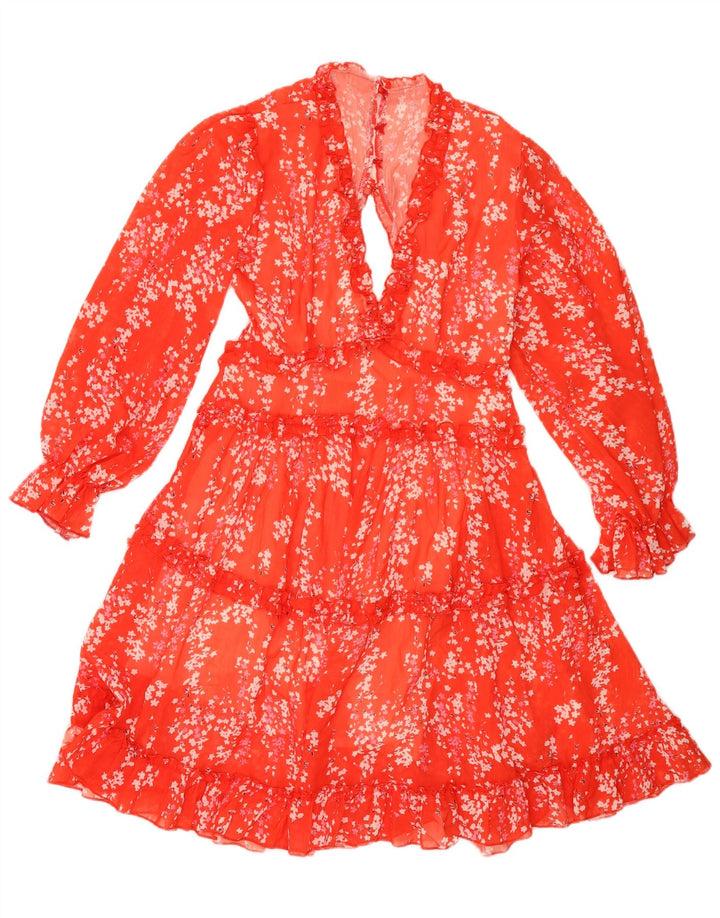 VINTAGE Rochie cu mâneci lungi pentru femei UK 12 Medium Red Floral