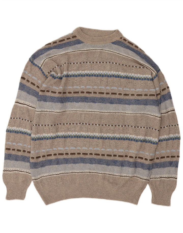 Pulover vintage pentru bărbați cu gâtul turnat mare, gri geometric