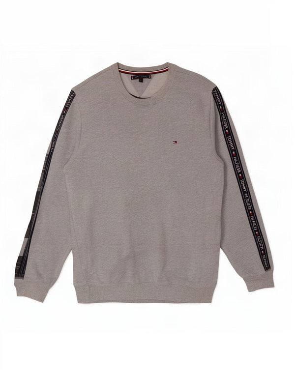 Tommy Hilfiger Mens Graphic Sweatshirt Jumper Large Grey Colourblock Cotton