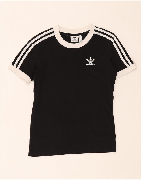 Adidas Womens T-Shirt Top UK 4 XS Black Colourblock Cotton