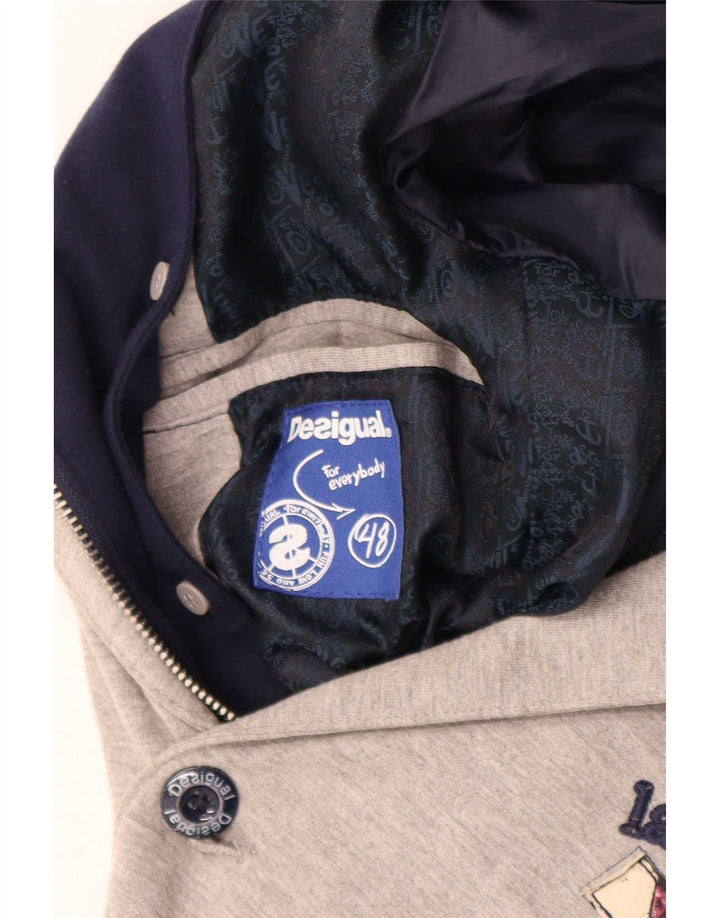 Jachetă Desigual pentru bărbați, cu glugă, cu 2 nasturi, UK 48 4XL, gri, bloc de culoare