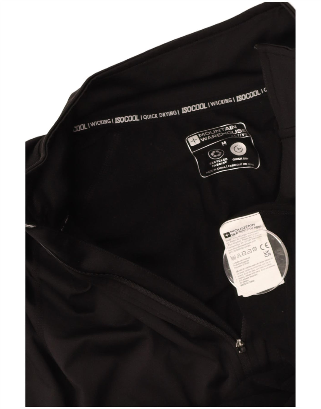 MOUNTAIN WAREHOUSE Mens Zip Neck Top Long Sleeve Medium Black Polyester