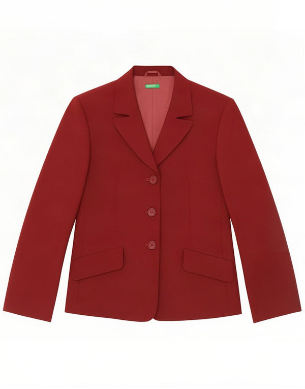 Benetton Womens 3 Button Blazer Jacket IT 42 Medium Burgundy Polyester