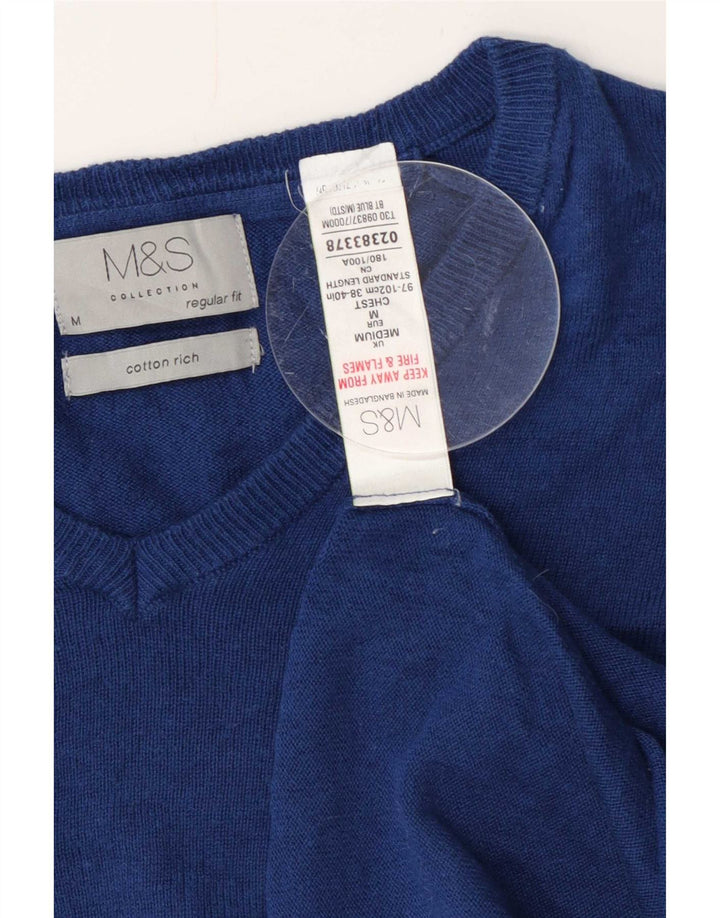 Pulover cu decolteu în V Marks & Spencer pentru bărbați, bumbac albastru mediu