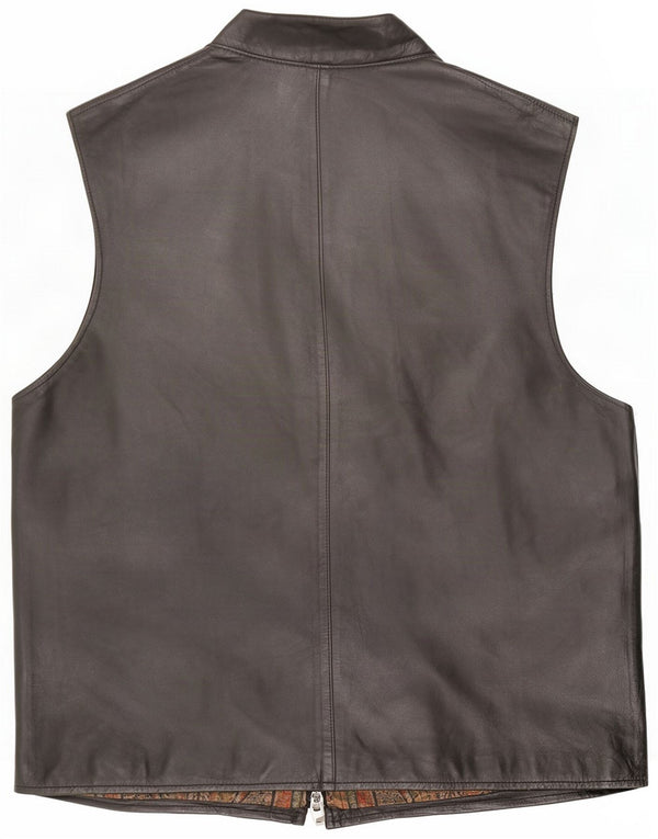 Vintage Mens Leather Utility Gilet UK 38 Medium Black