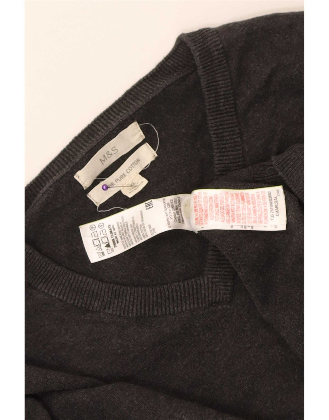 Pulover pentru bărbați Marks & Spencer, cu decolteu în V, XL, bumbac gri
