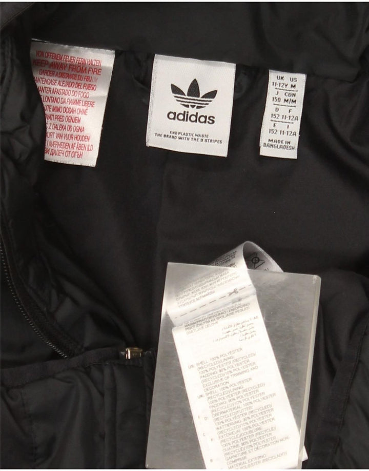 Jachetă căptușită cu glugă Adidas pentru băieți 11-12 ani, poliester negru