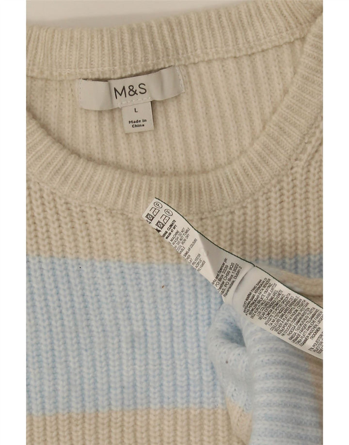 Pulover pentru femei Marks & Spencer cu decolteu triplu UK 14 Medium Bej cu dungi