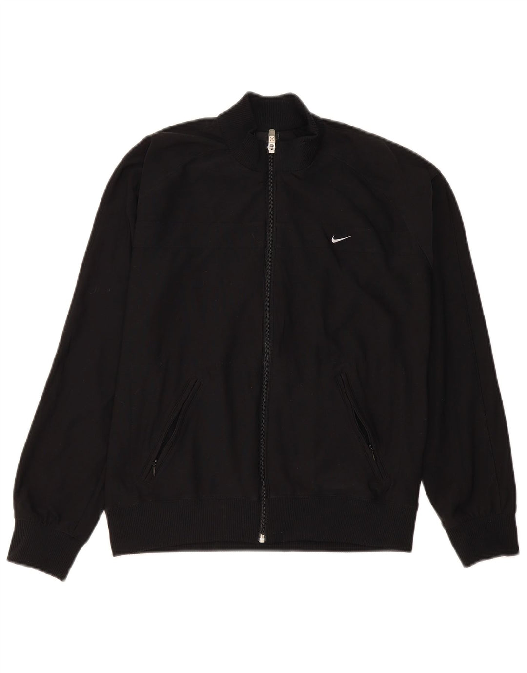 NIKE Womens Dri Fit Tracksuit Top Jacket UK 14/16 Large Black Polyester