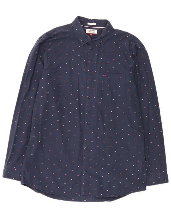 Cămașă pentru bărbați Tommy Jeans slim fit XL bleumarin, bumbac cu pete