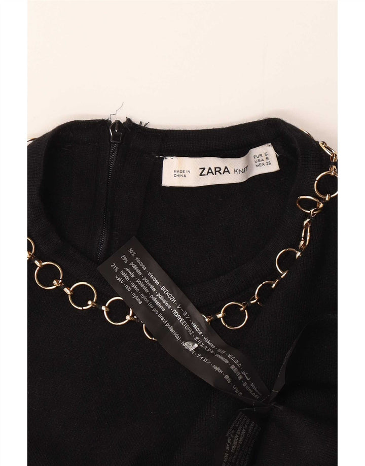 Bluză Crop Top Femei Zara UK 10 Small Black Viscose