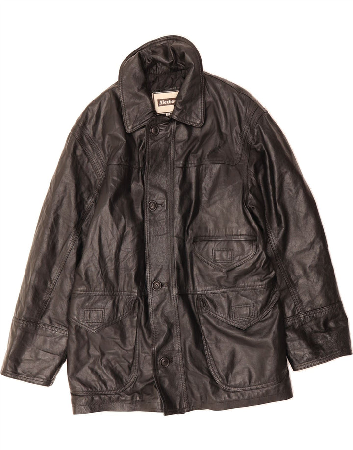 VINTAGE Mens Leather Coat IT 48 Medium Black Leather Vintage Vintage and Second-Hand Vintage from Messina Hembry 