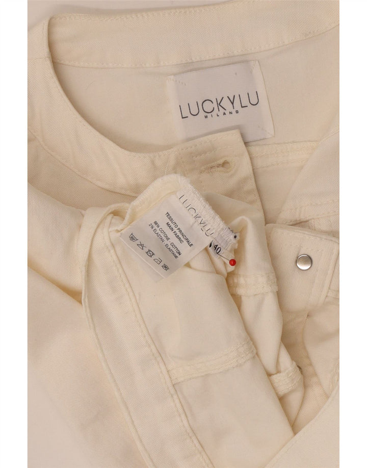 Jachetă vintage de denim cu mâneci 3/4 pentru femei IT 40, bumbac alb mic
