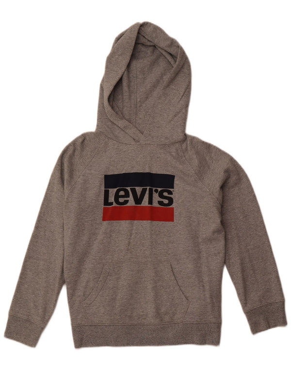 LEVI'S Womens Graphic Hoodie Jumper UK 14 Medium Grey Flecked Cotton