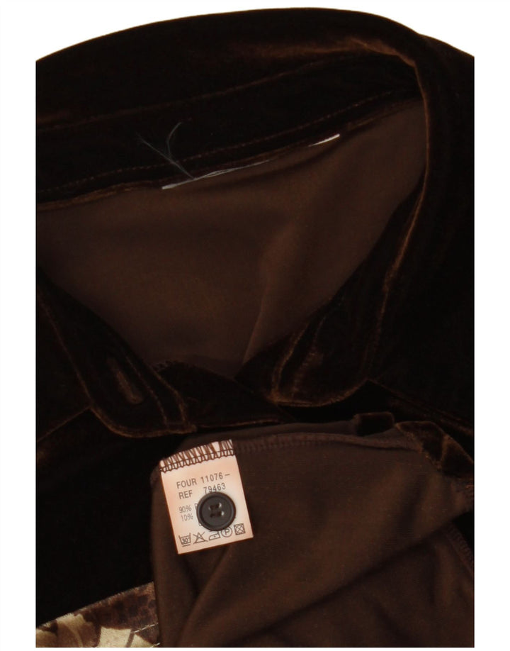 Bluză cămașă fără mâneci din velur pentru femei VINTAGE UK 12 Maro mediu Floral