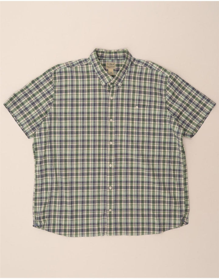 L.L.BEAN Mens Traditional Fit Short Sleeve Shirt 2XL Green Check Cotton