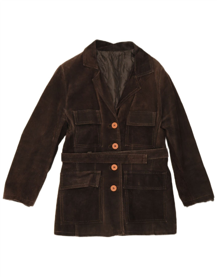 Jachetă vintage pentru femei de piele intoarsa UK 10 Mica maro din piele