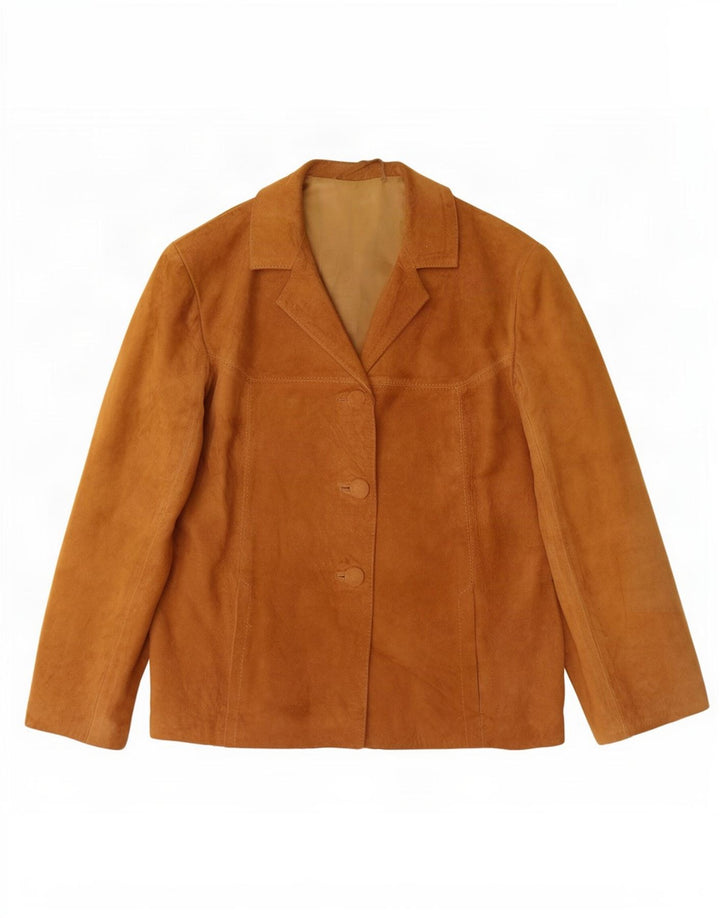 Blazer Vintage pentru femei cu 3 nasturi din piele intoarsa, UK 14 Bej mediu