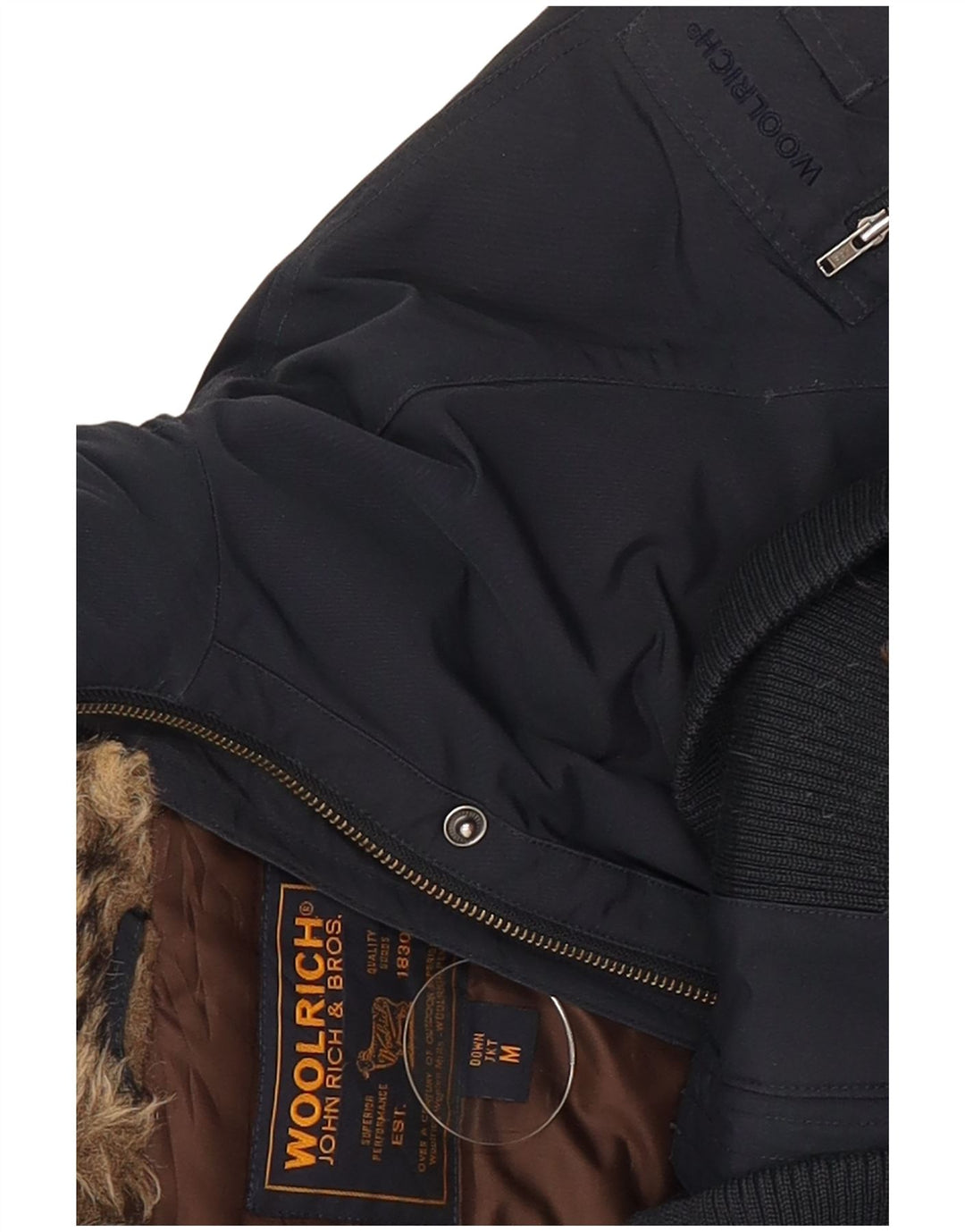 Jachetă căptușită cu glugă Woolrich pentru femei UK 12 Medium bleumarin bumbac