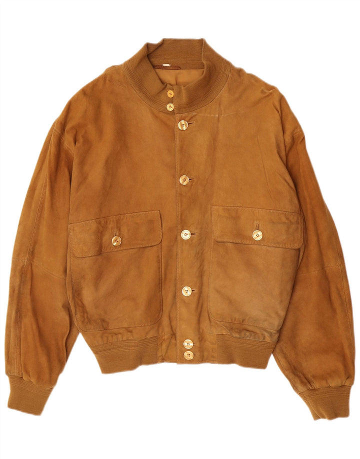 Jachetă Bomber Vintage din Piele Întoarsă pentru Bărbați IT 48 Maro Mediu