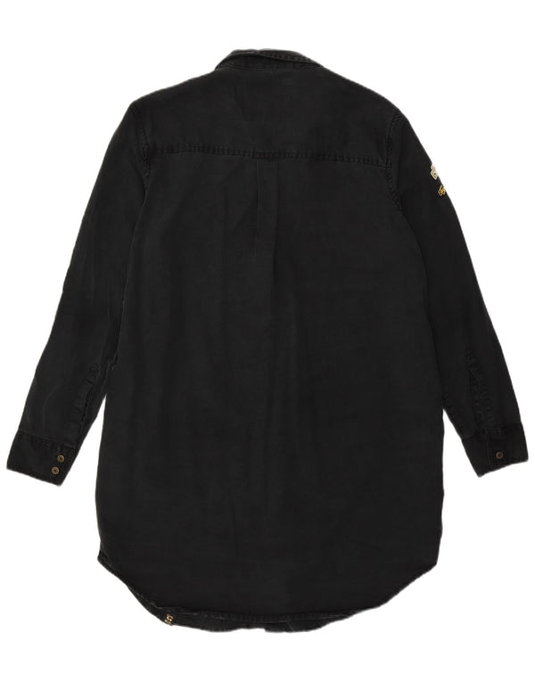 Rochie denim militară cu grafică Superdry pentru femei UK 12 Medium Black Lyocell