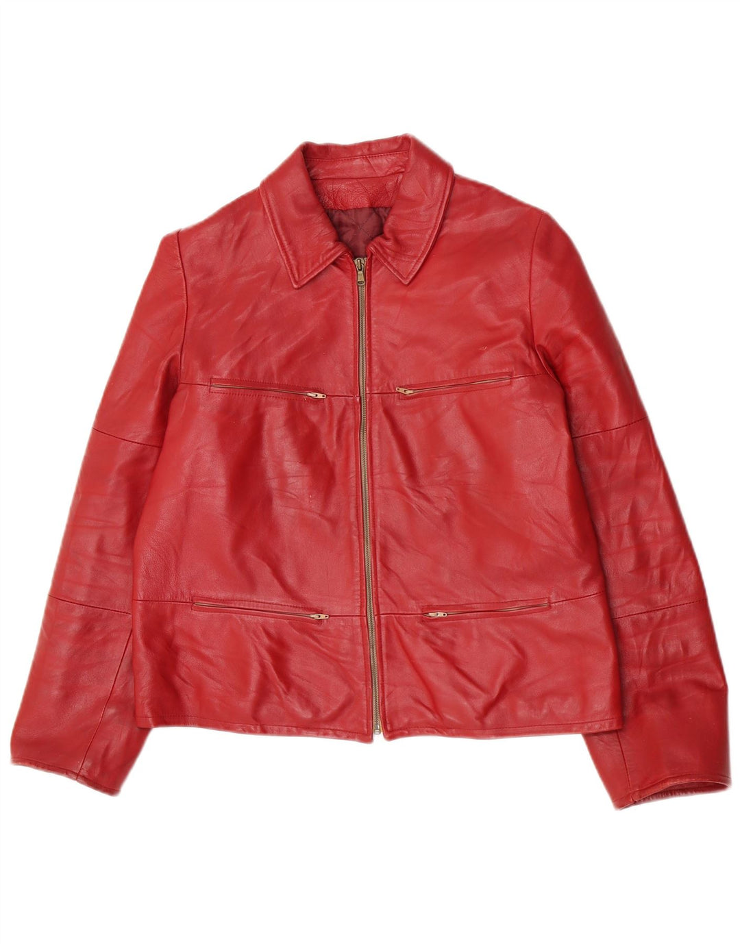Geaca de piele vintage pentru femei IT 44 piele rosie medie