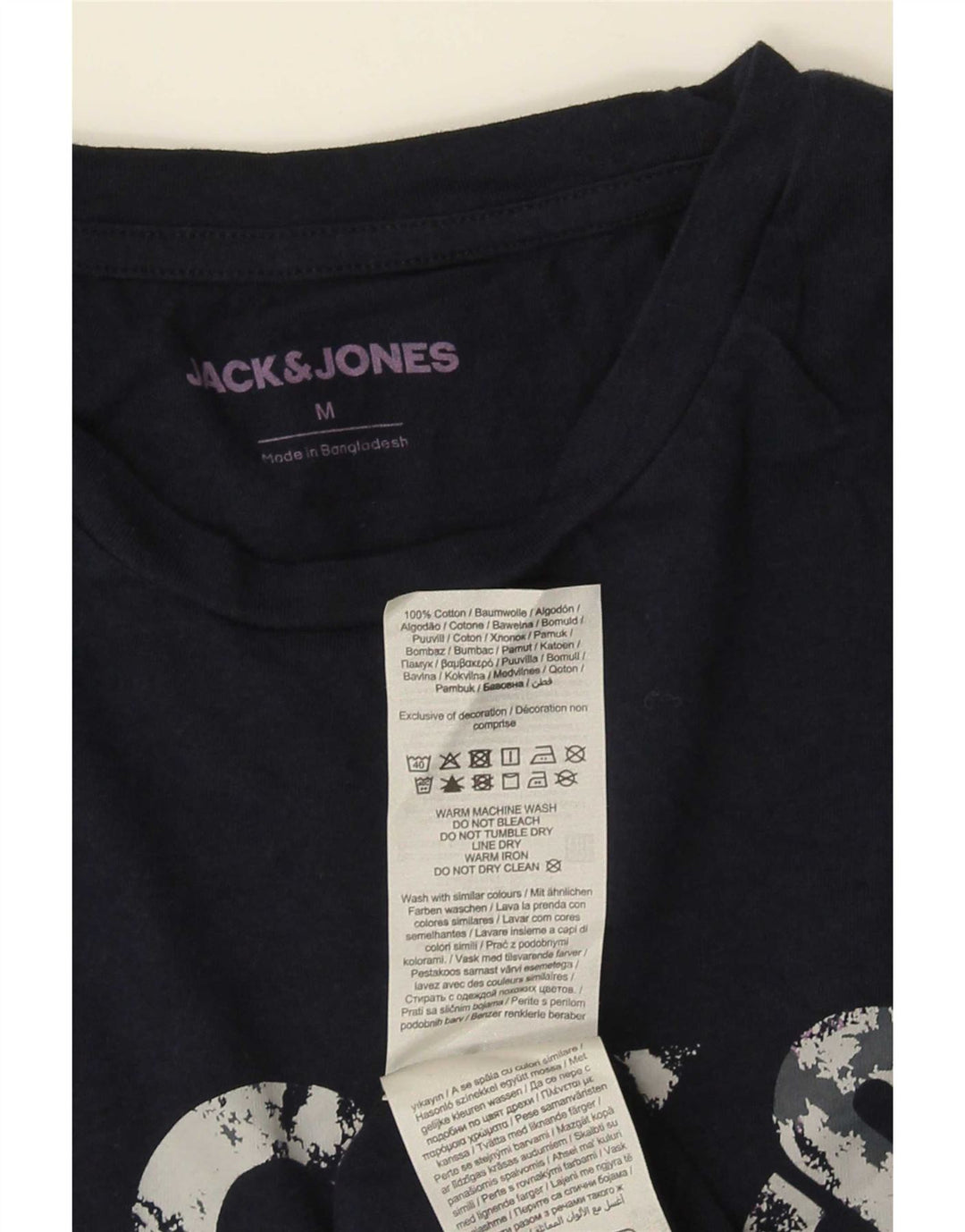 Jack & Jones Mens Graphic T-Shirt Top Medium Navy Blue Cotton