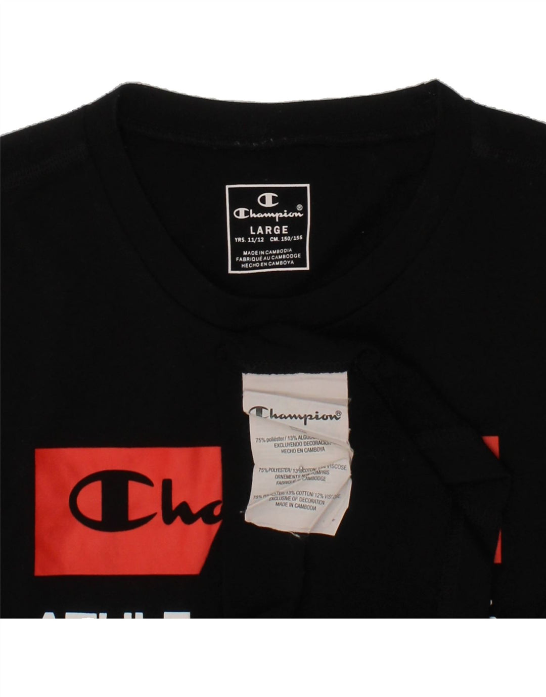 CHAMPION Boys Graphic T-Shirt Top 11-12 Years Large Black Polyester Vintage Champion and Second-Hand Champion from Messina Hembry 