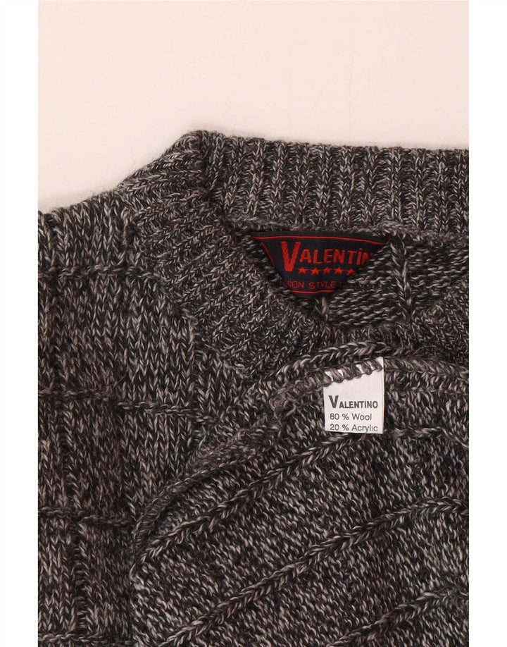 Pulover pentru bărbați Valentino cu gât roșu, lână mare, gri
