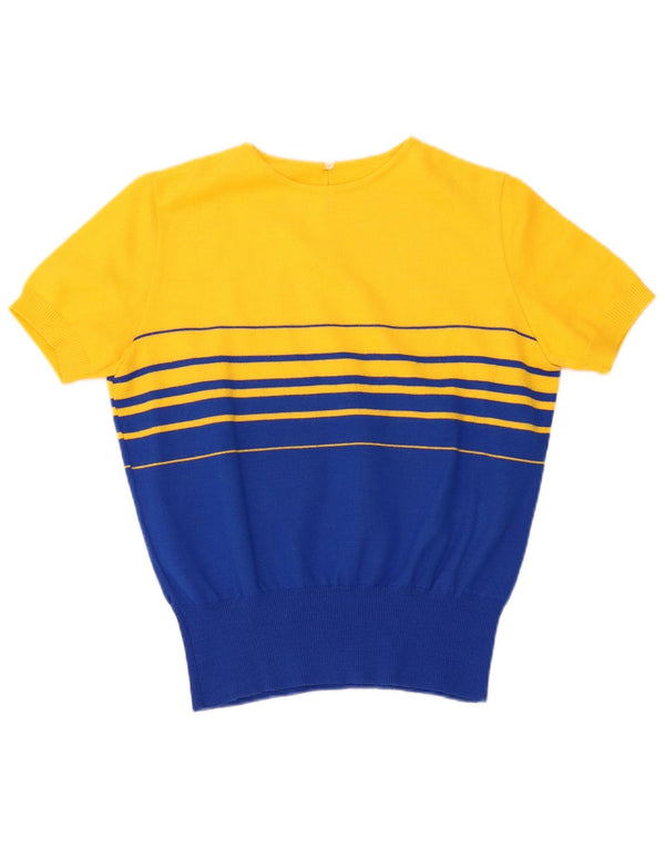 Pulover vintage pentru femei cu decolteu rotund UK 16, mare, galben Colorblock