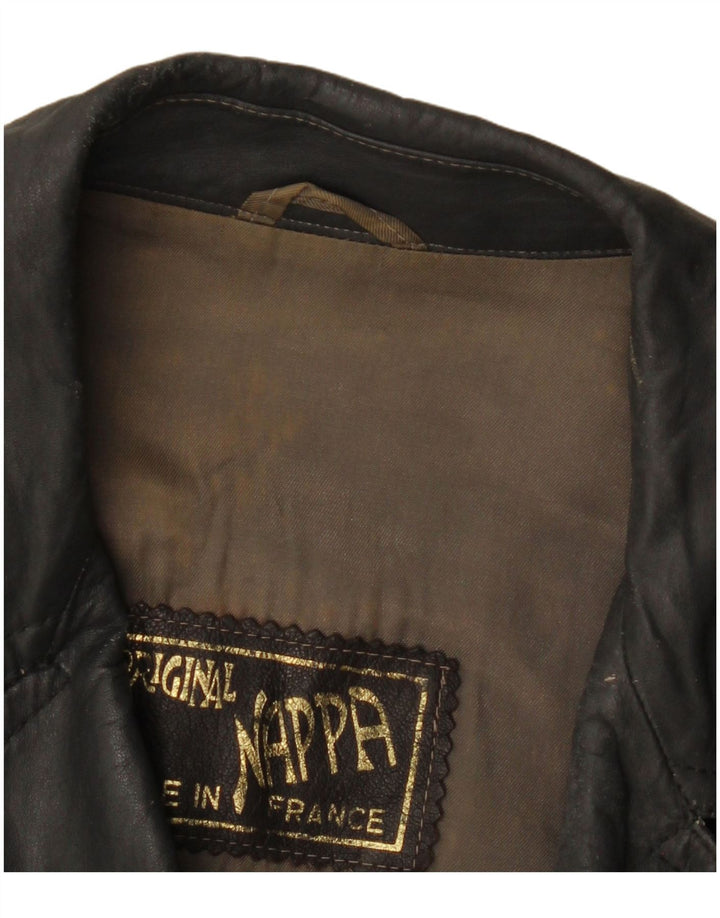 Jachetă de piele vintage pentru femei dublu piept UK 8 Mic din piele gri