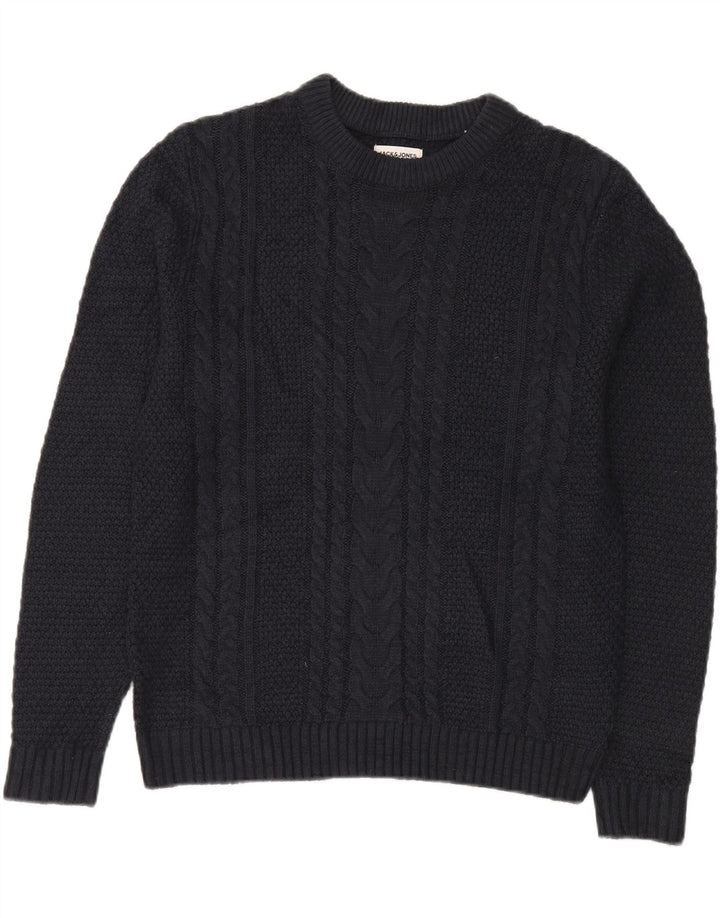 JACK & JONES Pulover pentru bărbați cu decolteu rotund, mediu acrilic, albastru bleumarin