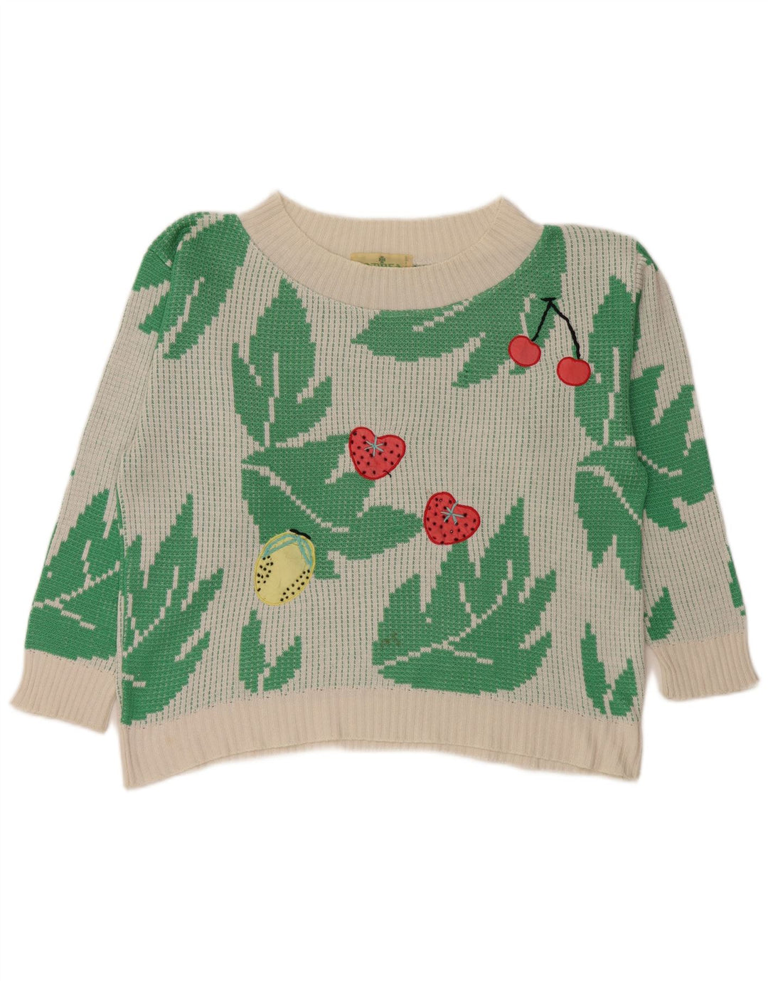 Pulover vintage pentru femei cu gât de barcă și pulover UK 10 mic, alb, acrilic