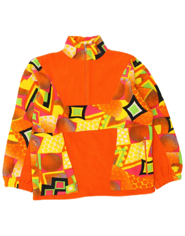 Jumper vintage pentru femei cu fermoar și gât din lână UK 18 XL portocaliu geometric