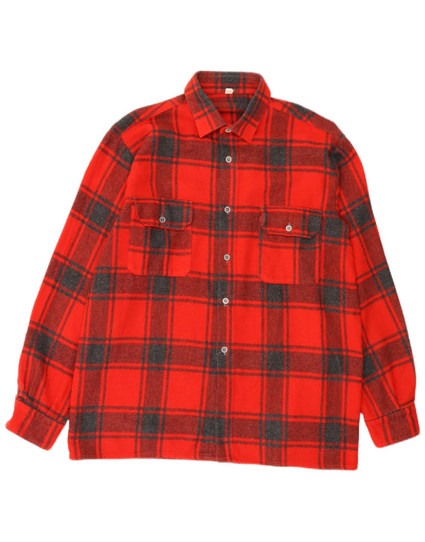 Cămașă Vintage pentru bărbați din flanel Mărimea 44 XL Lână carouri roșie