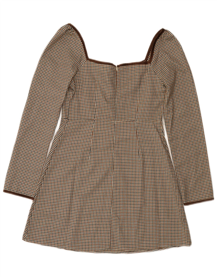 Cider Rochie A-Line pentru femei cu umăr dezactivat UK 12 Medium Brown Houndstooth
