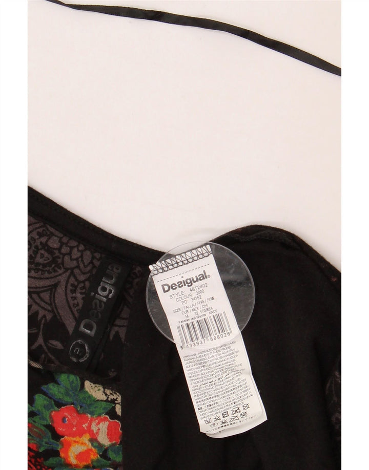 DESIGUAL Top grafic pentru femei cu mânecă lungă UK 12 Medium Black Floral Bumbac