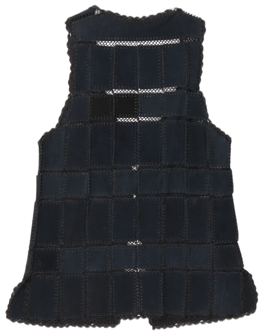 Gilet vintage pentru femei din piele intoarsa UK 16 mare, albastru marine, mozaic