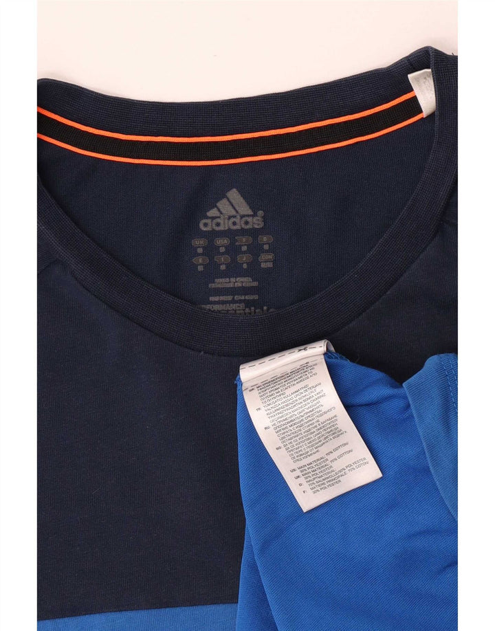 Tricou obișnuit cu mânecă scurtă Adidas pentru bărbați Top mediu albastru din bumbac color bloc