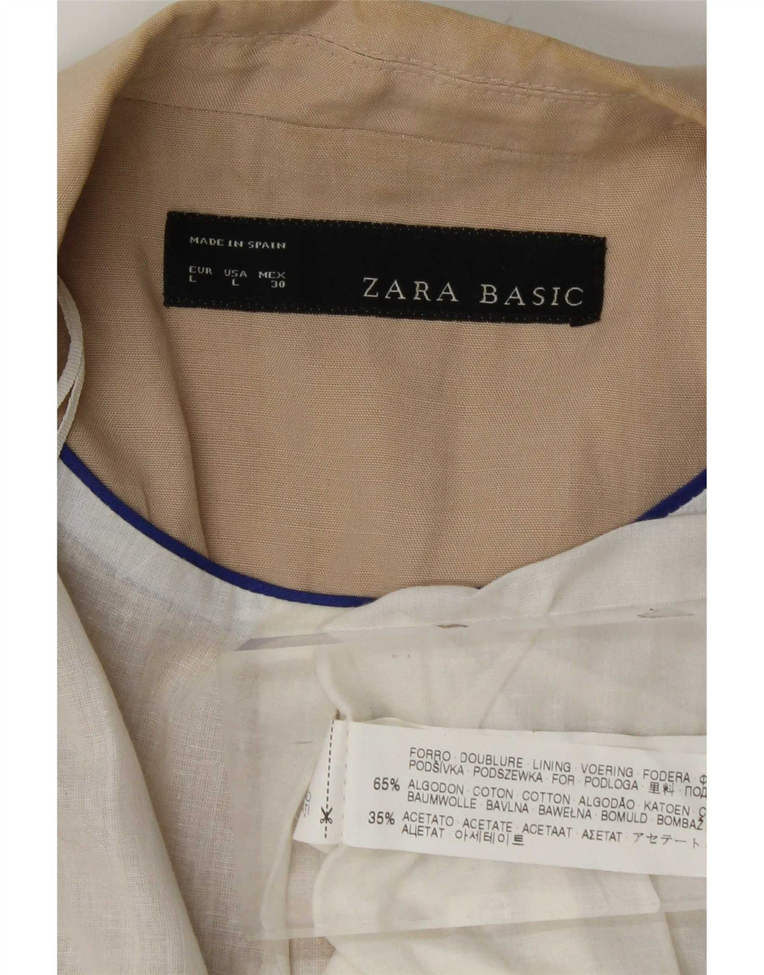 Jachetă pentru femei Zara cu mâneci 3/4 deschise, UK 14, bumbac mare, bej
