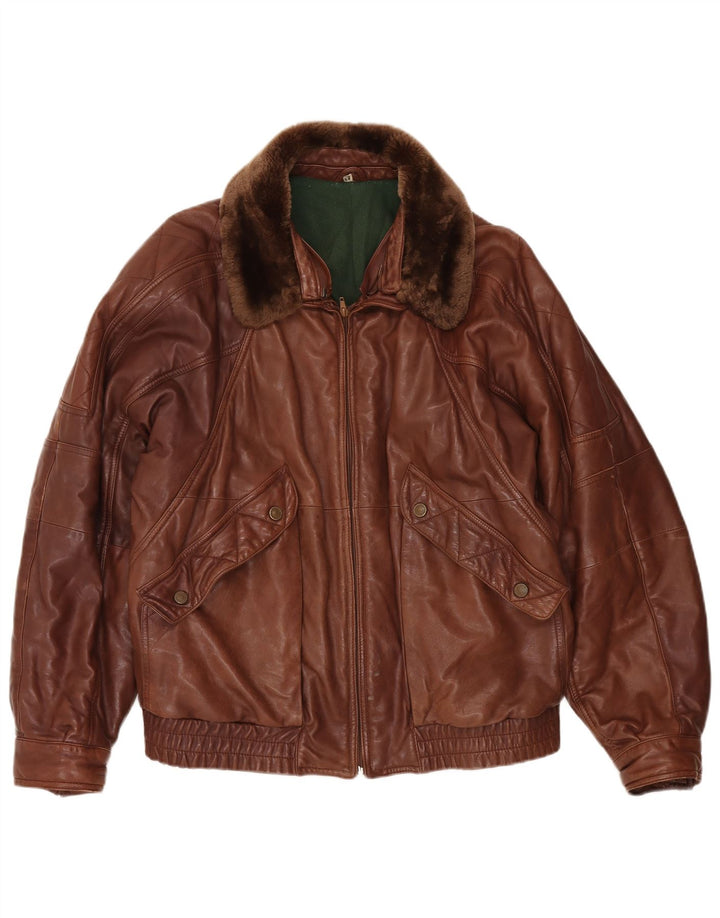 Geacă de piele vintage pentru bărbați IT 54 2XL maro
