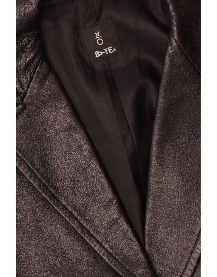 Jachetă vintage din piele cu 1 nasture pentru femei UK 14 Medium din piele neagră