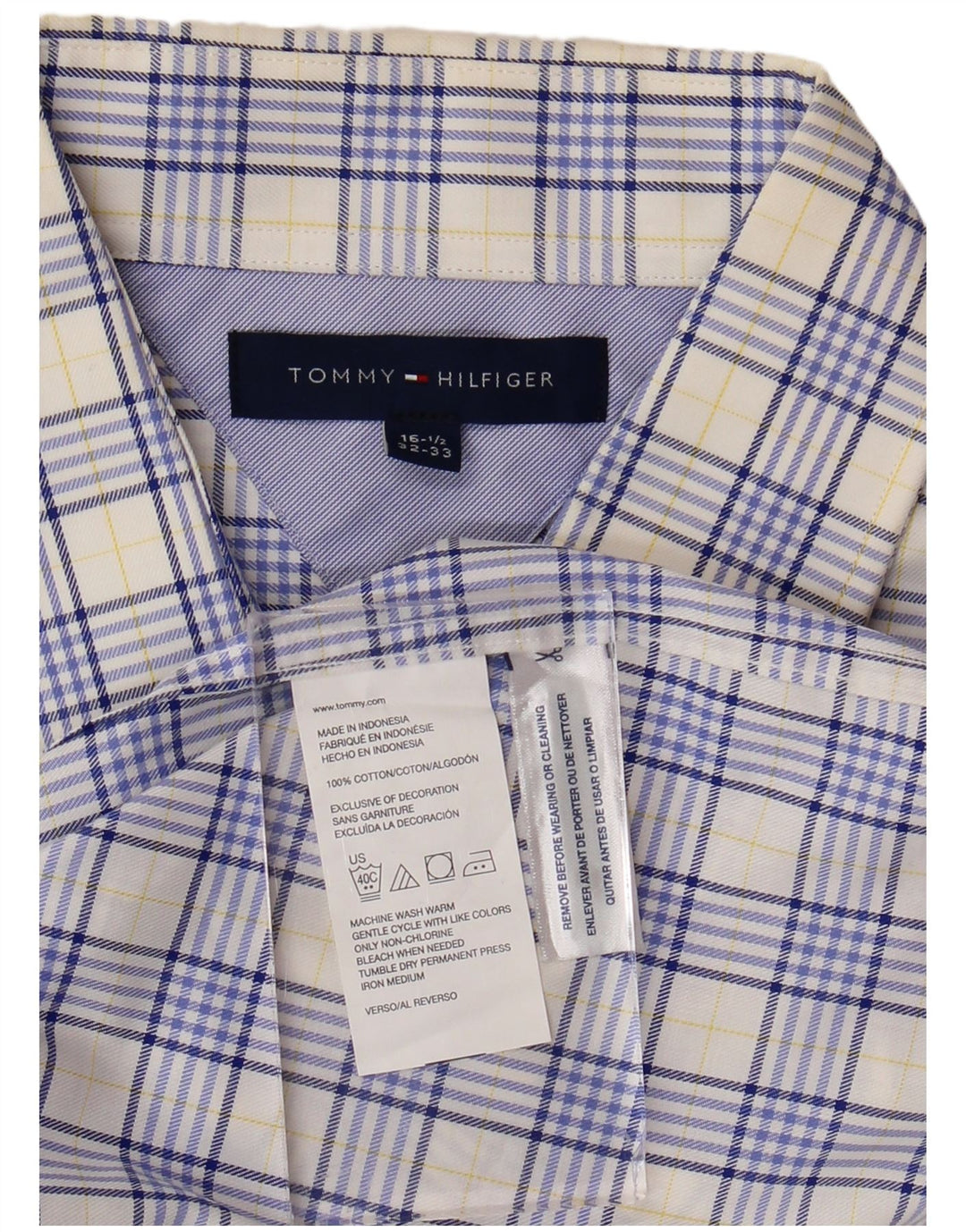 Cămașă pentru bărbați TOMMY HILFIGER Mărimea 16 1/2 mare, bumbac cu check albastru