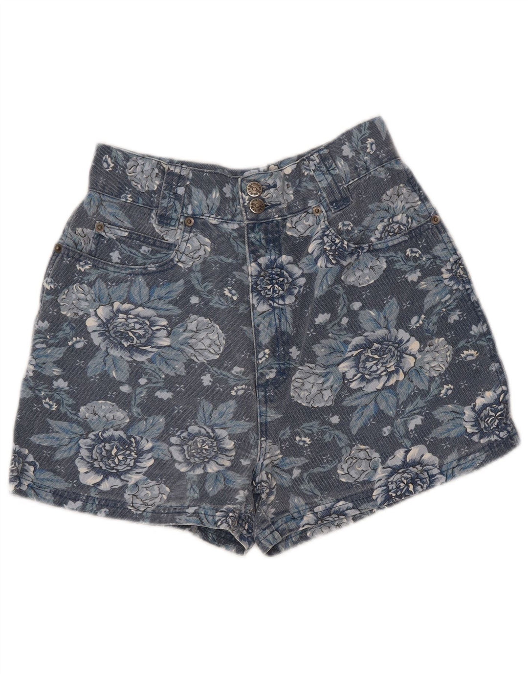Pantaloni scurți din denim cu talie înaltă pentru fete VINTAGE 9-10 ani W26 Bleumarin Floral
