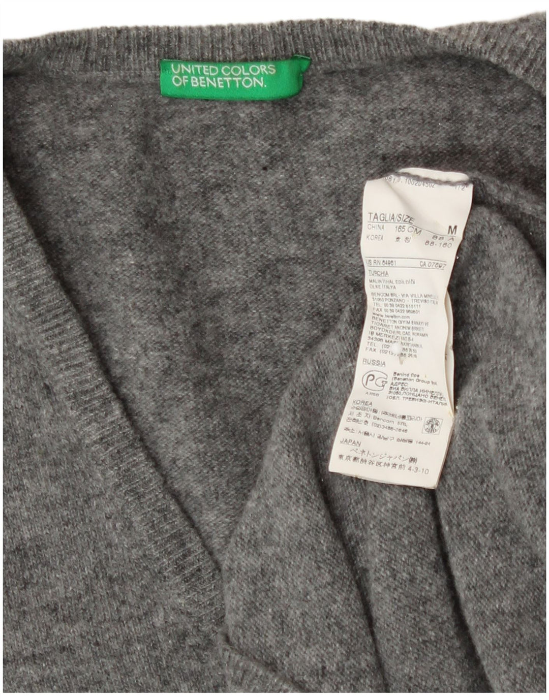 Pulover pentru femei Benetton cu decolteu în V UK 12 Lână gri mediu