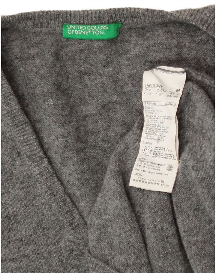 Pulover pentru femei Benetton cu decolteu în V UK 12 Lână gri mediu