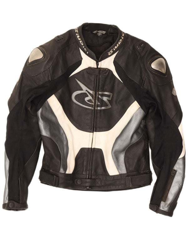 Giudici Mens Graphic Racing Jacket UK 36 Small Black Colourblock Leather